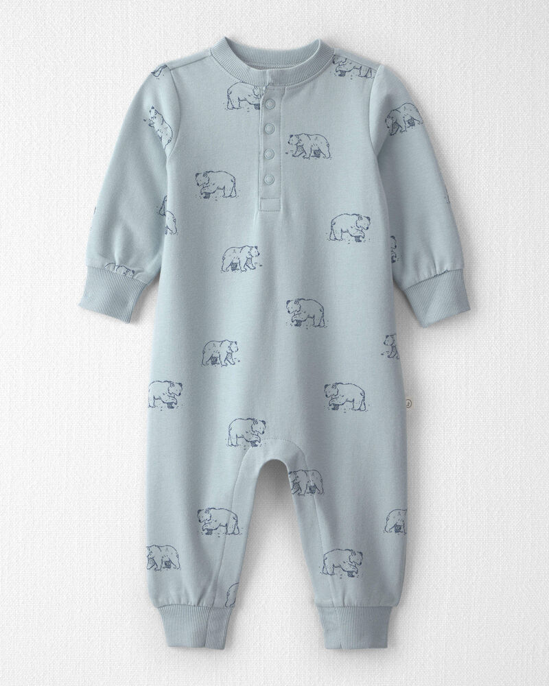 Baby Organic Cotton French Terry Jumpsuit in Blue Bears, image 1 of 5 slides
