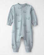 Baby Organic Cotton French Terry Jumpsuit in Blue Bears, image 1 of 5 slides