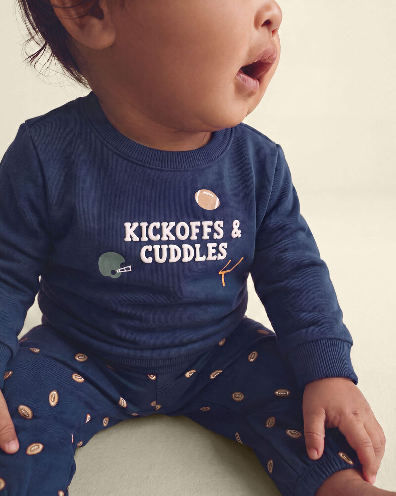Baby Boy 2-Piece Football French Terry Pullover & Pant Set - Navy Blue, image 6 of 7 slides