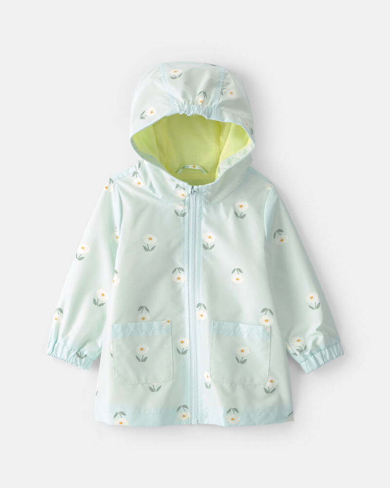 Baby Girl Flowers Rain Jacket -Blue, image 1 of 3 slides