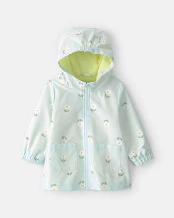 Baby Girl Flowers Rain Jacket -Blue, 