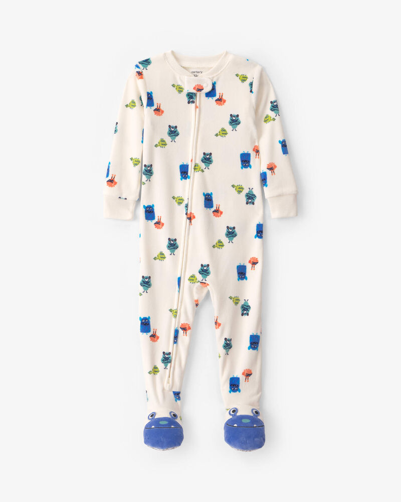 Toddler Boy 1-Piece Monster DreamPlush Snug Fit Footed Pyjama - Cream, image 1 of 5 slides
