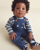 Baby Boy 2-Piece Striped Sports Thermal Overall Set - Navy, image 6 of 9 slides