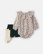 Baby Girl 3-Piece Floral Corduroy Long-Sleeve Bodysuit & Short Set, image 1 of 5 slides