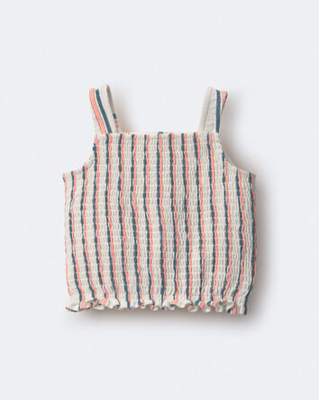 Toddler Girl Smocked Top in Stripes - Cream, 