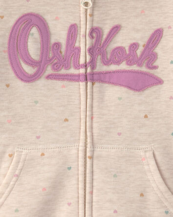 Tout-petit fille - Chandail &agrave; capuchon &agrave; fermeture &agrave; glissi&egrave;re &agrave; logo OshKosh et c&oelig;urs - Cr&egrave;me, 
