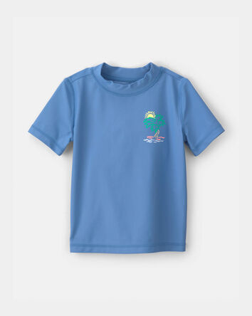 Toddler Boy Palm Tree Solid Short-Sleeve Rashguard - Blue, 