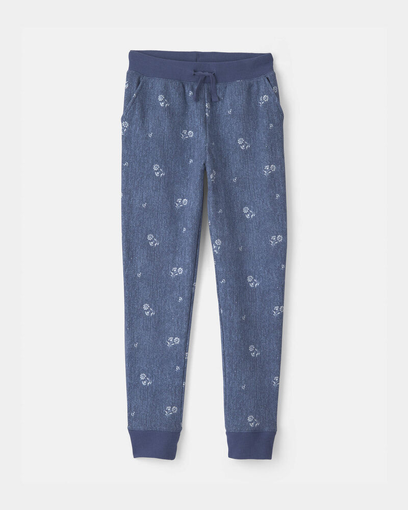 Girls Floral Drawstring Knit Joggers - Blue, image 1 of 4 slides