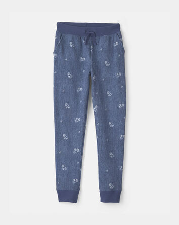 Girls Floral Drawstring Knit Joggers - Blue, 