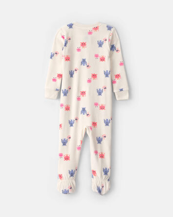 B&eacute;b&eacute; fille - Pyjama ajust&eacute; 1 pi&egrave;ce &agrave; pieds en DreamPlush avec fermeture &agrave; glissi&egrave;re double sens &agrave; motif monstre &ndash; Cr&egrave;me, 