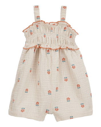 Baby Smocked Floral Print Sleeveless Romper, 