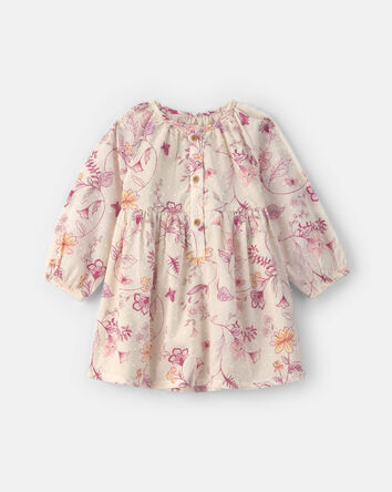 B&eacute;b&eacute; fille - Robe manches longues &agrave; motif floral - Blanc/Rose, 