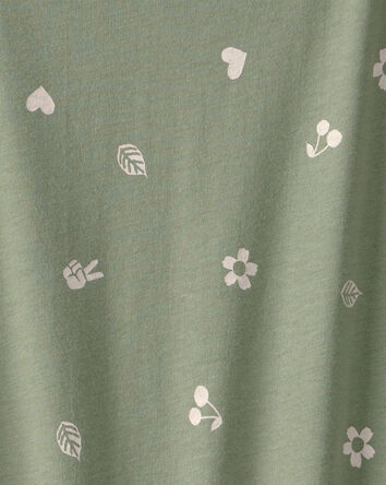 Filles - Haut &agrave; manches courtes, motifs du printemps - Olive, 