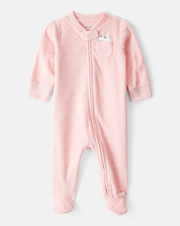 Baby Girl Unicorn Print Loose Fit Long-Sleeve Sleeper - Pink, 