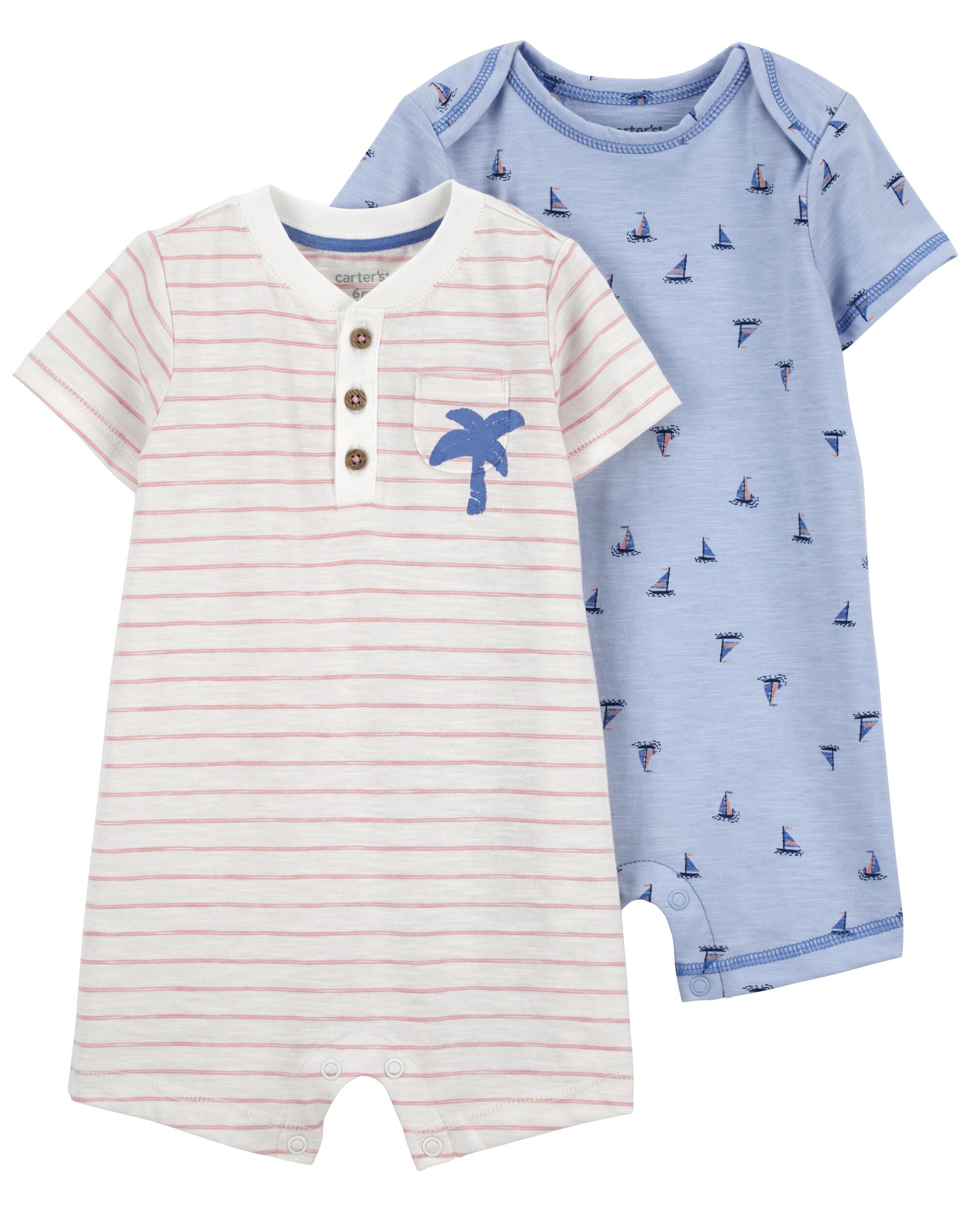 Blue Pink Baby 2 Pack Cotton Rompers Carter s Oshkosh Canada