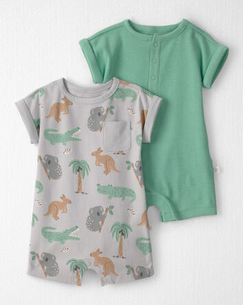 Baby 2-Pack Organic Cotton Rompers in Aussie Friends Print, 