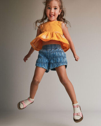 Toddler Girl Ruched Shorts in Chambray, 