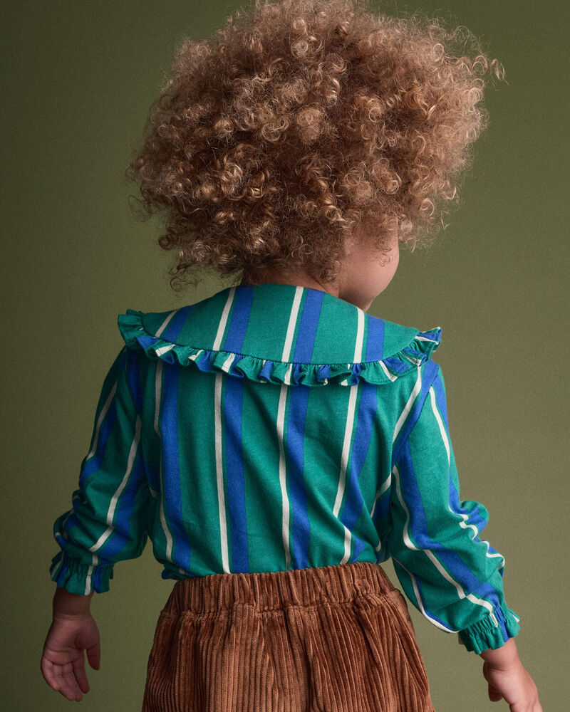 Toddler Girl Peter Pan Collar Top in Stripes - Green/Blue, image 5 of 6 slides