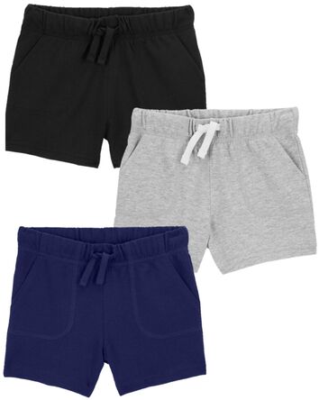 Toddler 3-Pack Pull-On Cotton Shorts, 