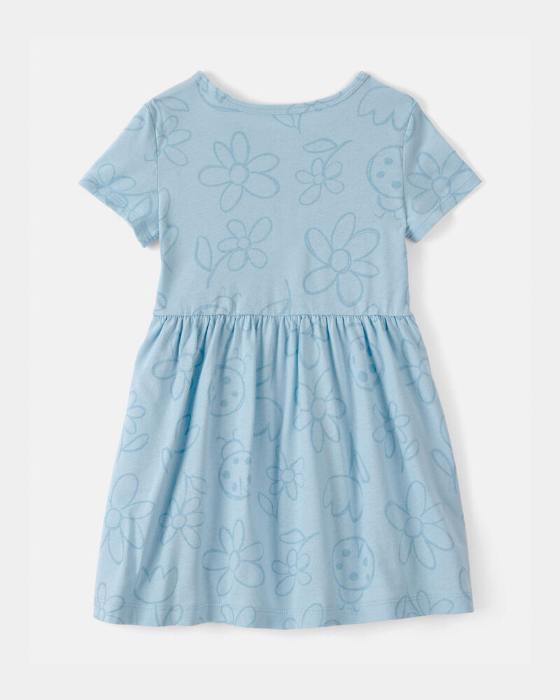 Toddler Girl Floral Ladybug Short-Sleeve Dress - Blue, image 2 of 4 slides