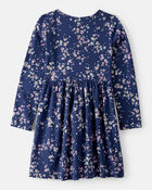 Girls Floral Print Long Sleeve Cotton Dress - Navy, image 2 of 4 slides
