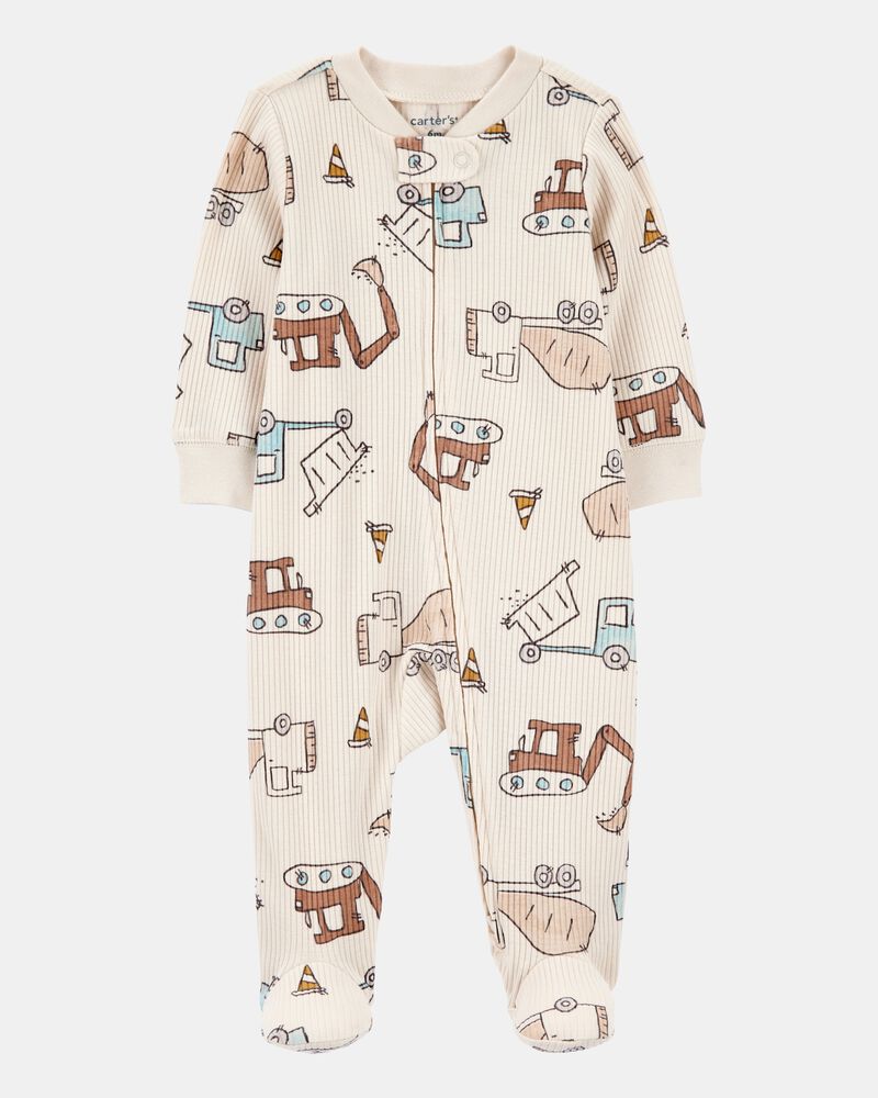 Baby Boy Construction 2-Way Zip Ribbed Sleeper pyjamas, image 1 of 3 slides