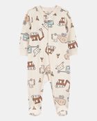 Baby Boy Construction 2-Way Zip Ribbed Sleeper pyjamas, image 1 of 3 slides