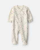Baby Girl Snowflake Fleece 2-Way Zip Sleep & Play Pyjamas - Cream, image 1 of 5 slides