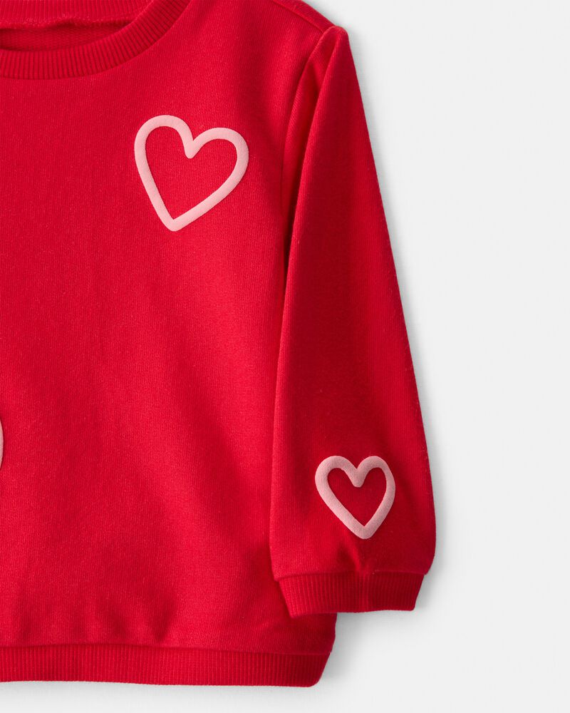 Baby Girl Valentine's Day 2-Piece Heart French Terry Tee & Pant Set - Red, image 2 of 6 slides