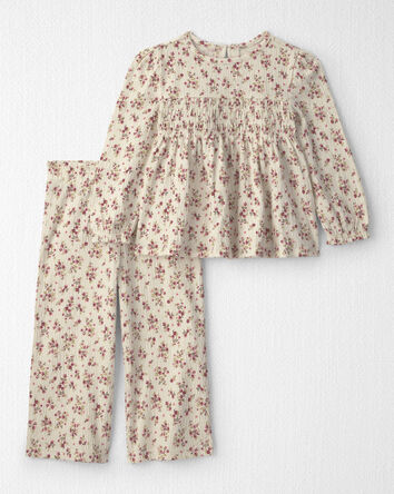 Toddler Girl 2-Piece Organic Cotton Smocked Top & Pant Set, 