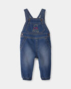 Baby Disney&copy; Winnie the Pooh Embroidered Knit-Like Denim Overalls - Dark Wash, image 5 of 7 slides