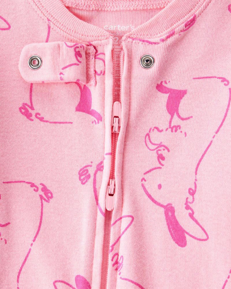 Baby Girl Bunny 100% Cotton Snug Fit 2-Way Zip Footie 1-Piece Pyjamas - Pink, image 2 of 4 slides