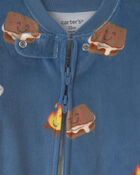 Baby Boy 1-Piece Smores 2-Way Zip DreamPlush Snug Fit Footed Pyjama - Blue, image 3 of 5 slides