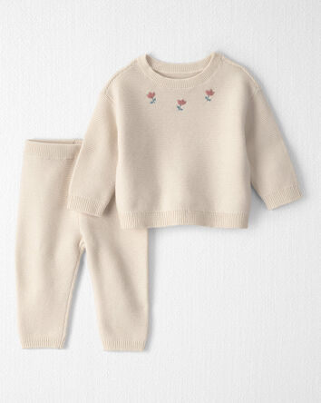 Baby Girl 2-Piece Organic Cotton Sweater Knit Top & Pant Set, 