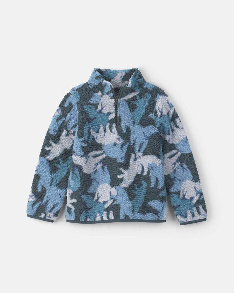 Gar&ccedil;ons - Chandail ouat&eacute; en molleton teddy &agrave; fermeture &agrave; glissi&egrave;re un quart &agrave; motif ours polaire &ndash; Bleu/Gris, image 1 sur 2 diapositives