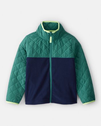 Boys Colour Block Zip-Up Jacket - Green/Navy, 