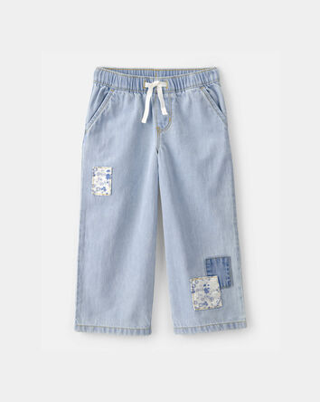 Toddler Girl Patchwork Drawstring Wide-Leg Pants - Light Wash, 