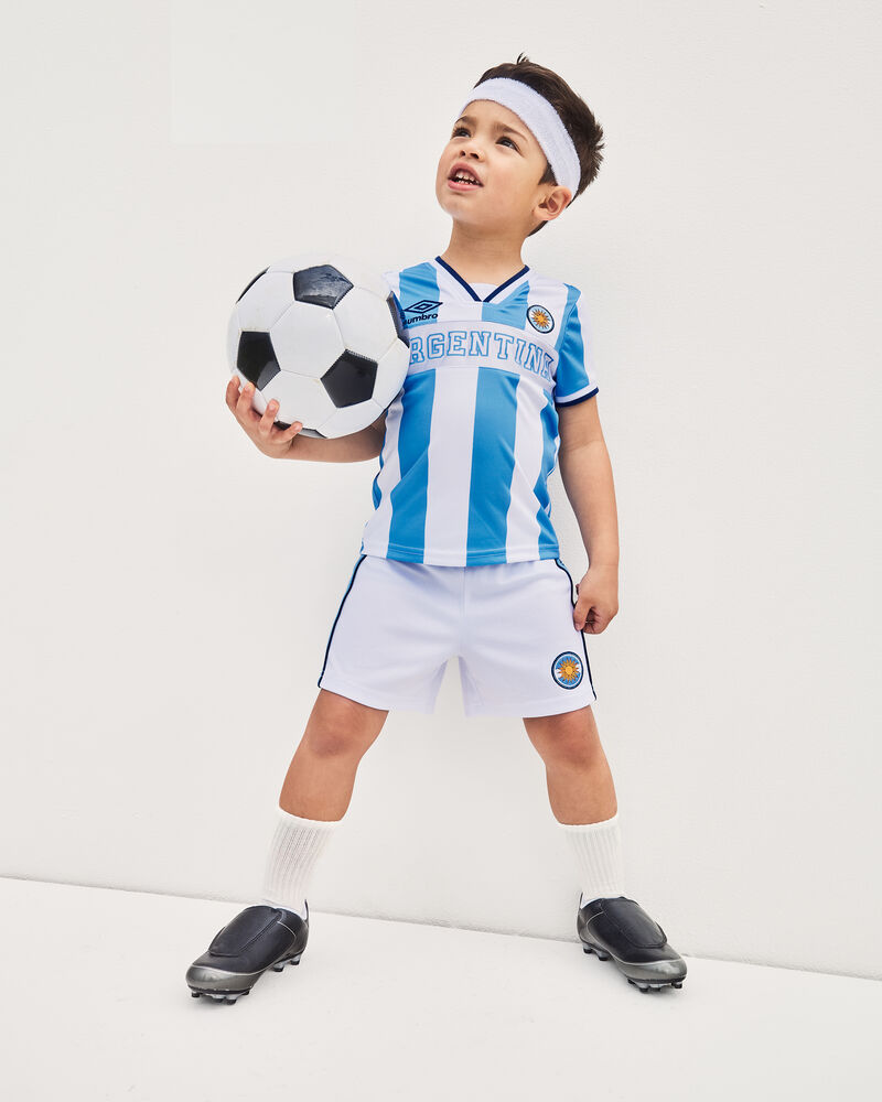 Ensemble 2 pi&egrave;ces chandail de soccer et short Umbro de l&rsquo;Argentine pour jeune - Bleu clair/Blanc, image 2 sur 12 diapositives