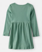 Girls Long Sleeve Cotton Dress - Green, image 2 of 4 slides