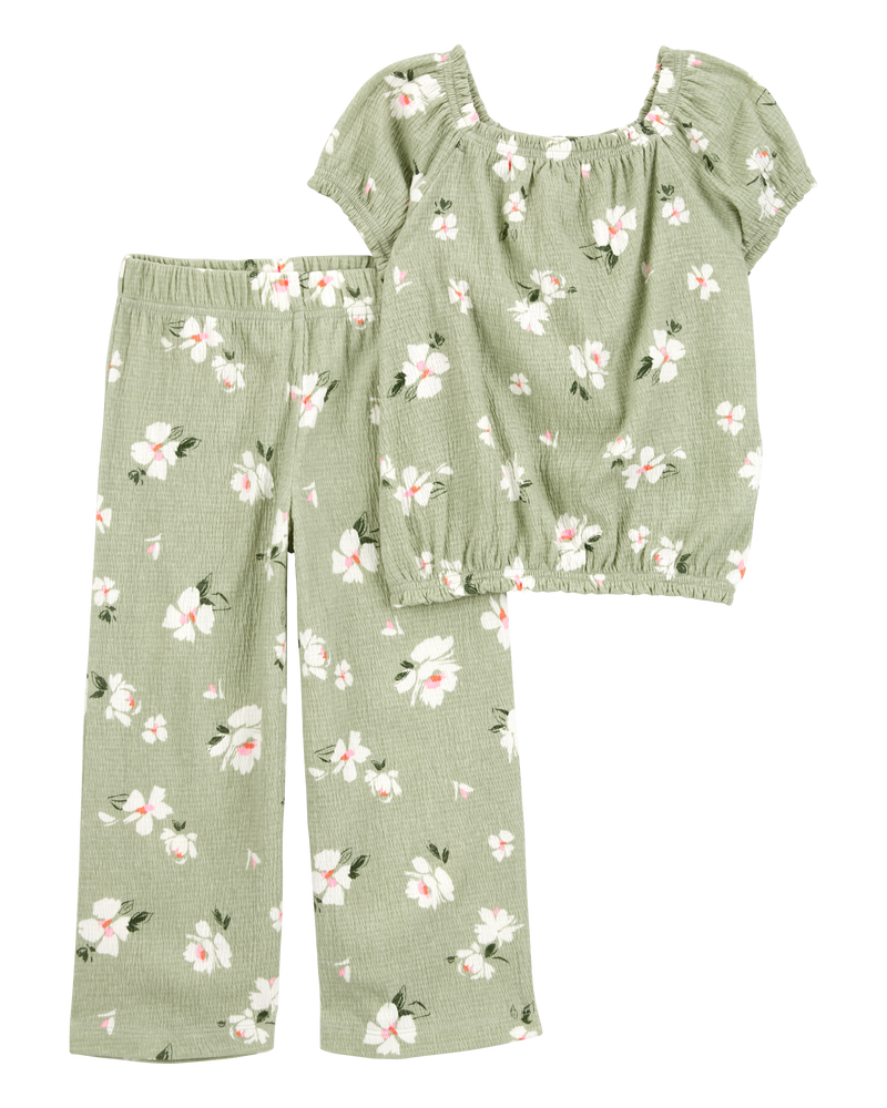 Bébé Ensemble 2 pièces haut à fleurs et pantalon à enfiler - Vert, image 1 sur 3 diapositives