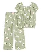Bébé Ensemble 2 pièces haut à fleurs et pantalon à enfiler - Vert, image 1 sur 3 diapositives