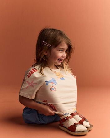 Toddler Dolman Tee in Circus Print - Cream, 