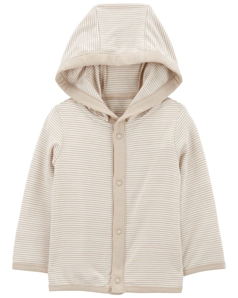 Baby Khaki & White PurelySoft Jersey Hooded Cardigan, image 1 of 5 slides