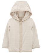 Baby Khaki & White PurelySoft Jersey Hooded Cardigan, image 1 of 5 slides