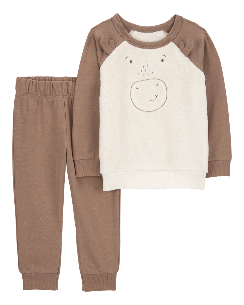 Carter s Baby Boys 2 Piece Fuzzy Moose Pullover Fleece Pant Set