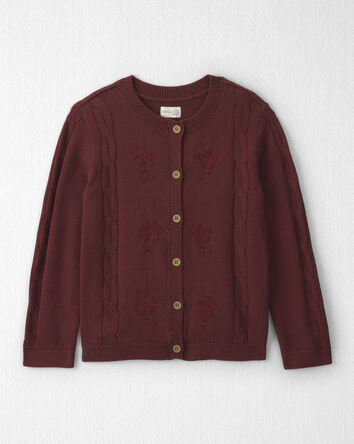 Girls Organic Cotton Sweater Knit Embroidered Cardigan, 