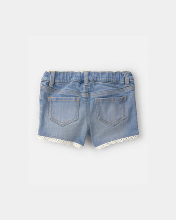 Baby Girl Eyelet Trim Denim Shorts - Light Wash, 