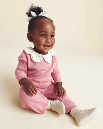 B&eacute;b&eacute; fille - Ensemble 2 pi&egrave;ces chandail manches longues et pantalon - Rose, 