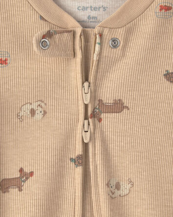 Baby Dog Cotton 2-Way Zip Sleeper - Brown, 