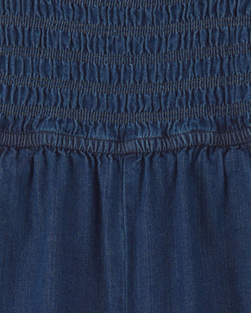 Girls Smocked Denim Wide-Leg Jumpsuit - Dark Wash, image 2 of 3 slides